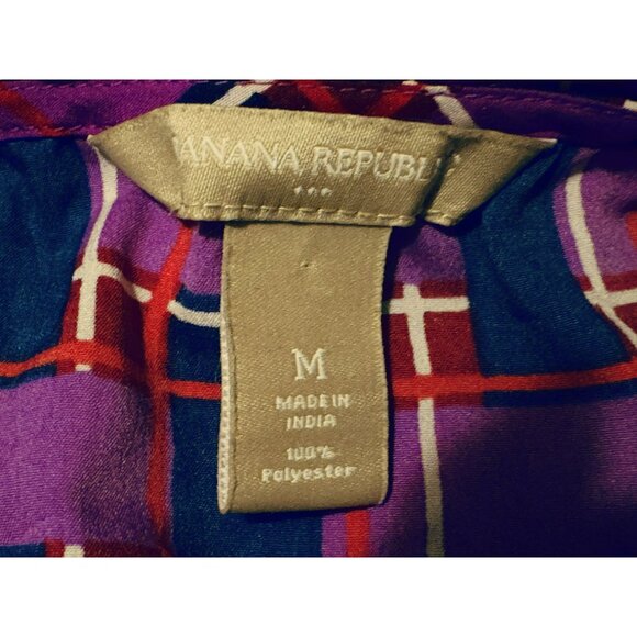 Banana Republic Pop Art Top Sz M Ruffled Neckline Sleeveless Button Front - Picture 4 of 4